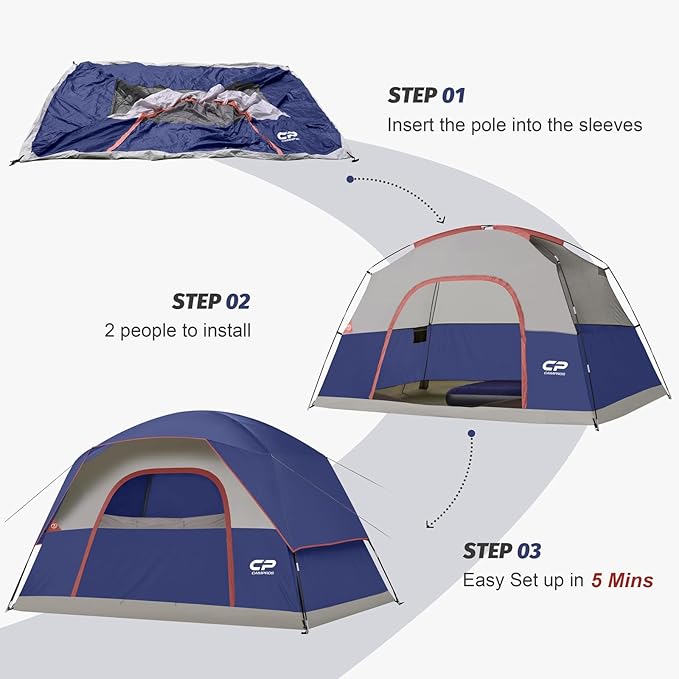 Tents for Camping 6 Person Tent Waterproof Windproof Double Layer Family Camping Tent, Easy Setup Dome Tent with Large Mesh Windows & Wider Door for Outdoor Camping & Hiking