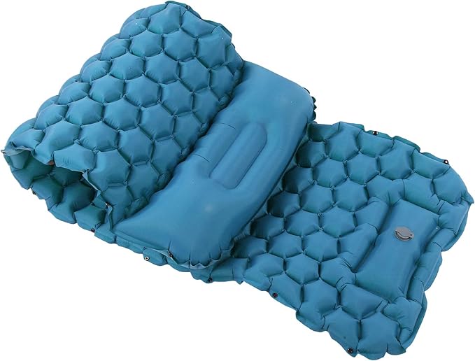 Camping Sleeping Pad Mat, Lightweight Inflatable Mattress, Sturdy 40D Nylon Fabric, TPU Laminate, for Tent Hiking Travel, Foldable Compact, Comfortable 3D Design (Peacock Blue)
