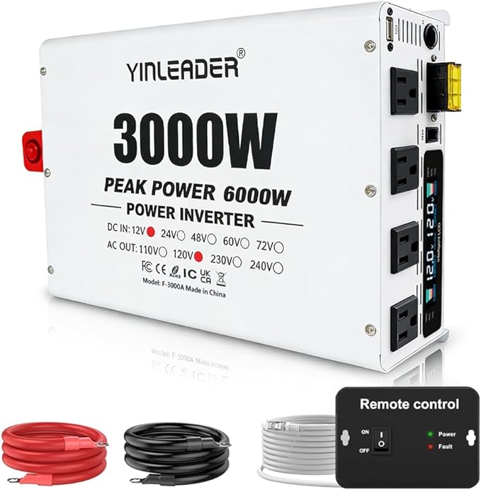 3000W Power Inverter 12V to 110V/120V, Solar Inverter Remote for RV Camping Off-Grid Solar Inverter Systems