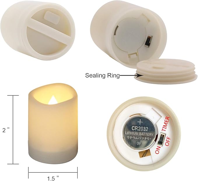 Wondise Waterproof Flameless Votive Candles with 6H Timer, Set of 12 Outdoor Battery Operated Candles Plastic LED Flickering Tealights Candles for Outdoor Garden Patio Home Summer Decor(1.5”D x 2”H)