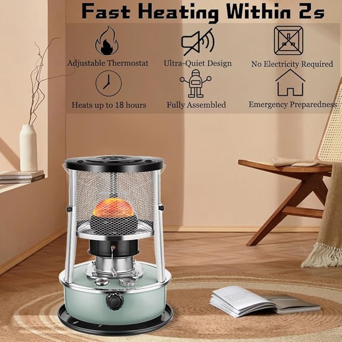 2 in 1 Portable Kerosene Heater & Stove, 9000 BTU, Non-Electric Indoor Outdoor Heater for Camping, Hunting, Cooking, Home, Garage, and Emergency Preparedness - Aquamarine
