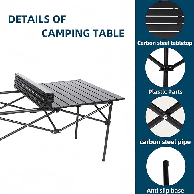 Camping Table，Portable Folding Table,with Carry Bag，Suitable for Indoor, Outdoor, Camping, Backyard, Party, Patio, The Black Camping Table at The Beach