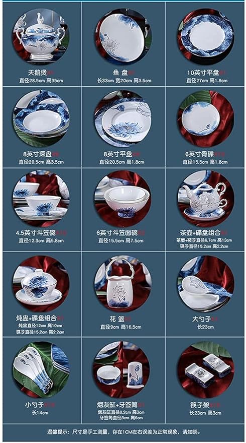 Enamel Watercolor Floral Tableware, 45 Bone China Tableware Set, 10-person Chinese Tableware, Light Luxury Bowl And Plate Set, Camping Outdoor Tableware