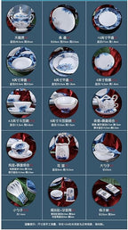 Enamel Watercolor Floral Tableware, 45 Bone China Tableware Set, 10-person Chinese Tableware, Light Luxury Bowl And Plate Set, Camping Outdoor Tableware