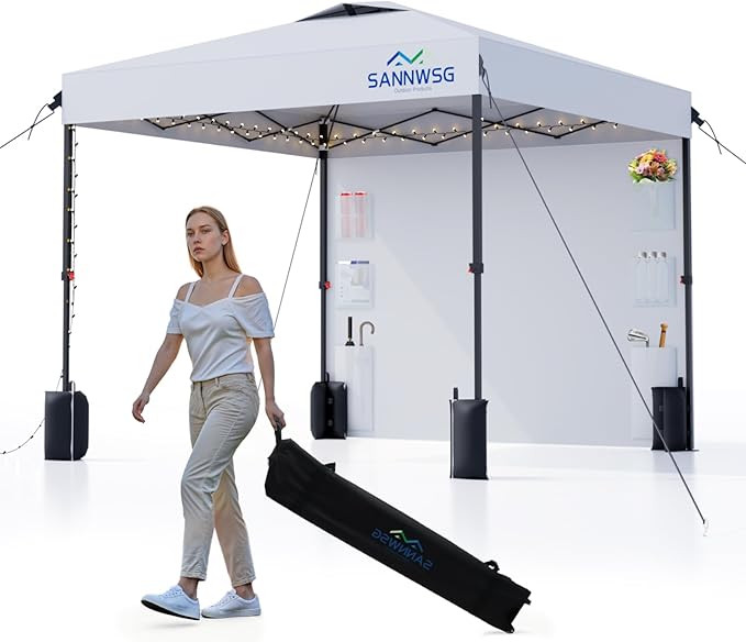 10X10 Pop Up Canopy Tent,Removable Pockets Sidewall for Extra Storage,Easy Up Canopy,Heavy Duty One Person Set Up Event Tent,White