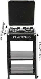 4 Burner Gas Stove Portable Outdoor Stove with Removable Storage Stand, Heavy Duty Stainless Steel Propane Gas Cooker with Wind Blocking Cover for Camping Picnic Home RV Cooking (no hose)