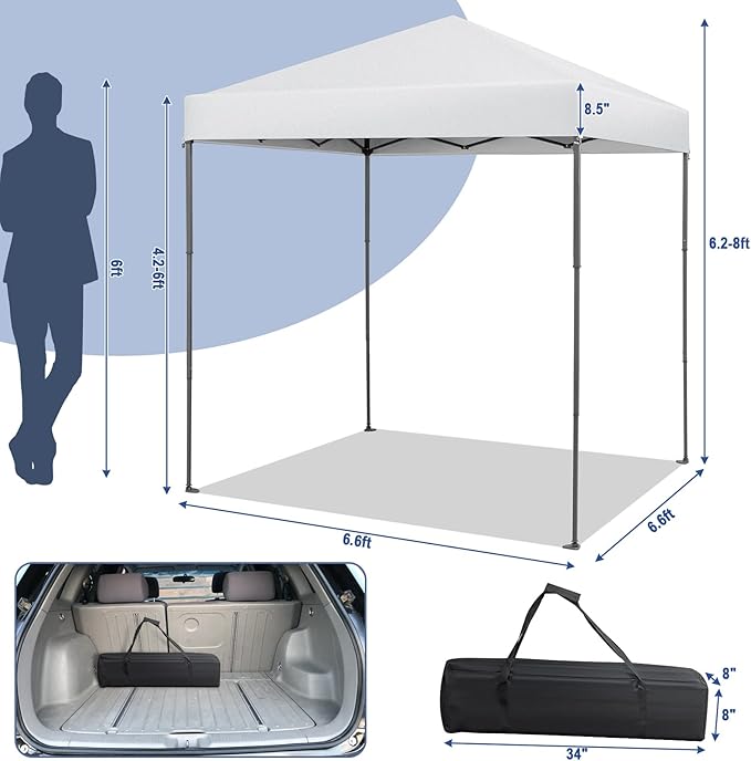 Tangkula 6.6x6.6 Ft Pop Up Canopy, 1 Person Instant Setup Canopy Tent with Center Lock, UPF 50+ Sun Protection, 8 Stakes, 4 Ropes, Portable Outdoor Canopy with Carrying Bag