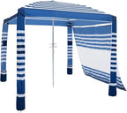 VEVOR Beach Cabana, 8 x 8 ft Beach Canopy with Side Wall, UPF 50+ Protection Easy Setup Cabana Tent with Sand Pockets, Adjustable Height Portable Shade Sun Shelter Umbrella for Family, Navy Stripes