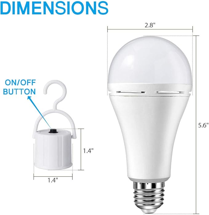 15 Pack HOLDWILL Rechargeable Emergency LED Bulb, Multi-Function Battery Backup Emergency Light for Power Outage Camping Outdoor Activity 9W 900LM 60W Equivalent White Daylight 6000K with E26/E27 Base