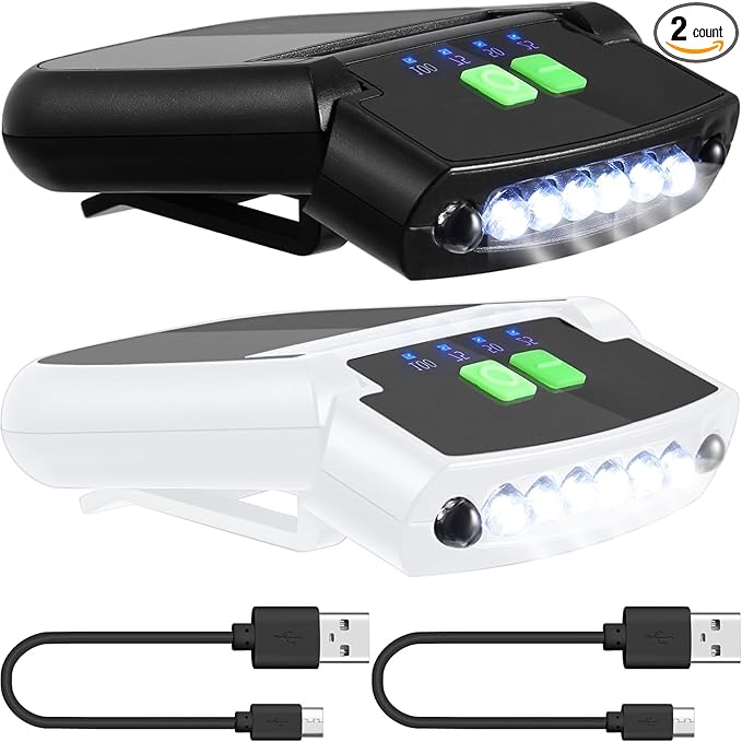 Mudder LED Clip on Cap Lights USB Rechargeable Cap Flashlight Clip Waterproof Ultra Bright Hat Flashlight Headlamp for Fishing Camping Hand Work