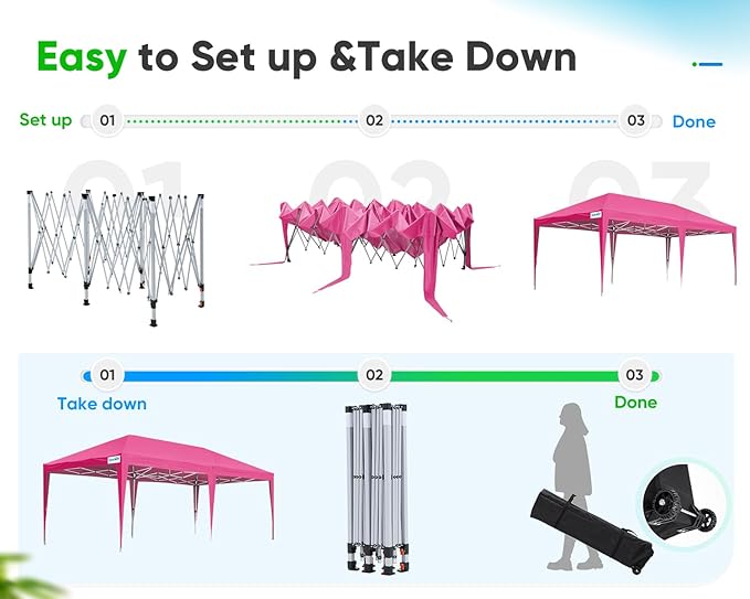 Quictent 10x20 Pop up Canopy Without Sidewalls Easy up Canopy Tent Instant Shelter with Windows for Outdoor Event Party