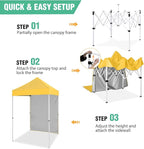 5x5 Pop Up Canopy Tent with One Sidewall, Instant Portable Beach Canopy, Outdoor Tent with Carry Bag for Camping, Sports, Tailgating, Events, Yellow