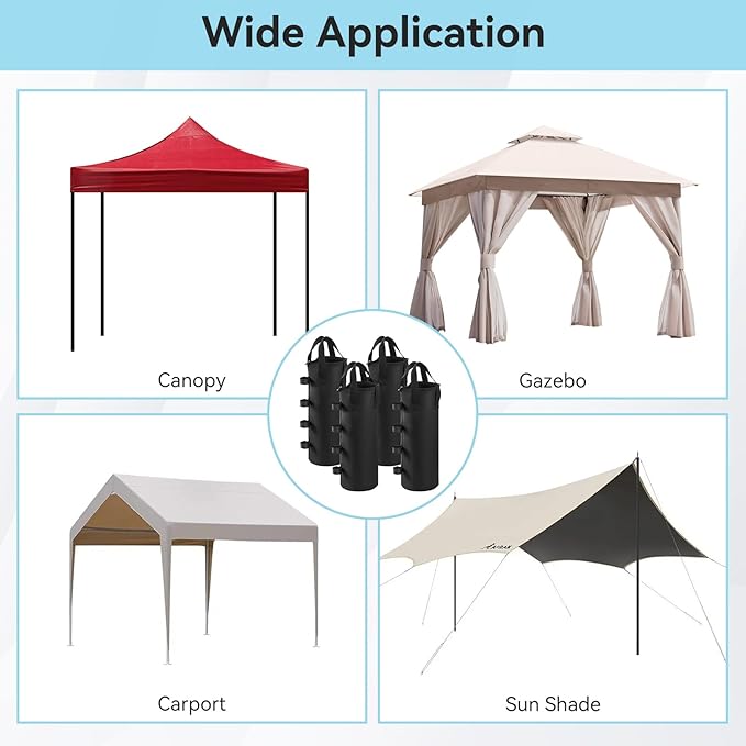 140 LBS Top Zipper Sand Bags for Canopy Legs, Canopy Weights Set of 4, Extra Large Sand Bags for Weights, Pop up Canopy Tent, Gazebo, Carport, RV Awning, Outdoor Sun Shelter(Without Sand)