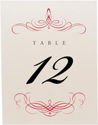 Decadent Flourish Wedding Table Numbers (Select Color/Quantity), Champagne, Ruby Red, 1-65, Double Sided, Tent or Use in a Stand, Great for Parties & Restaurants