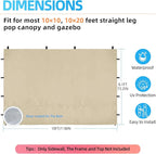 Joramoy Instant Canopy Sidewall 10×10 for Pop Up Tent, Waterproof Sunwall for Straight Leg Canopy with UV Protection, 1 Pack Side Panels Only(10×10, Beige)
