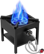 Llamaviva Single Propane Burner 260K BTU, Heavy-Duty Gas Camping Stove, Outdoor Burner with Adjustable 0-30Psi Regulator and Steel Braided Hose