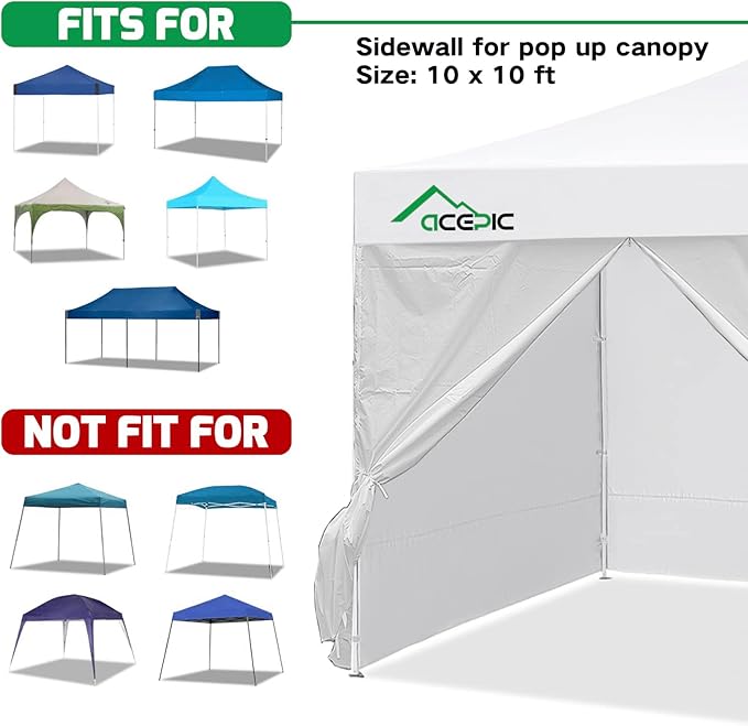 10x10 Canopy Sidewalls 4-Pack with Zipper Door, 210D Heavy Duty Sunwall for Instant Pop Up Tent, Waterproof Canopy Walls for Outdoor Camping (White, Sidewalls Only)