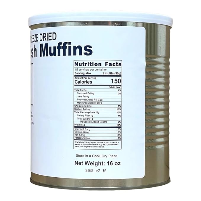 Military Surplus Freeze-Dried English Muffins 16 Oz Long-Term Emergency Food | 25+ Year Shelf Life | Fully Cooked, Easy to Prepare Survival Meal | Ideal for Camping & Outdoor Adventures Made in USA