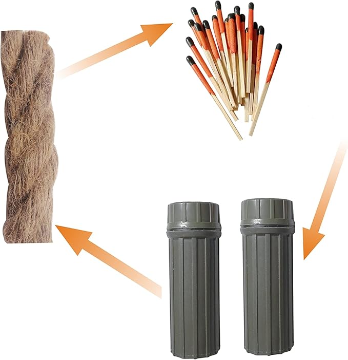 Emergency Fire Starter | Windproof & Waterproof Storm Matches with Waterproof Case & Wax Rope | Survival Gear for Camping, Hiking, Bushcraft, Outdoor Survival