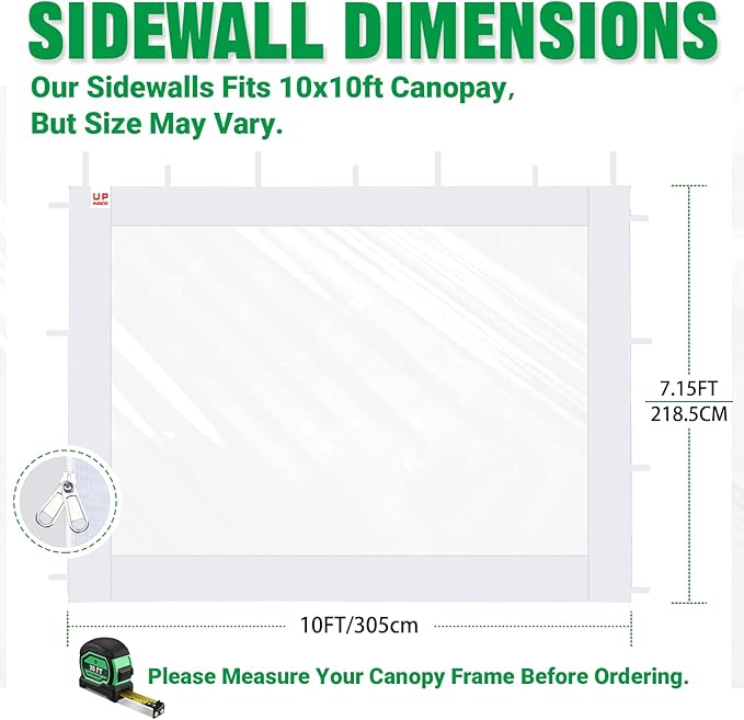 Clear Canopy Sidewalls for 10x10 Pop Up Tent, Transparent Window Curtain Cloth, 8 Mil PVC Enclosure Fabric with Zipper, Black (3Pack Sidewalls Only, Not Included Frame&Top)