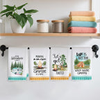 4Pcs Camping Kitchen Towels White Absorbent Dishcloth Bonfire Tent Car Tea Towels 24 x 14 Inches with Funny Sayings Novelty Gifts for Campers Happy Camper Camping Accessories for Rv Campers
