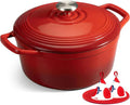 Overmont Refined Enameled Cast Iron Dutch Oven - 5.5QT Pot with Wide Handles Lid Cookbook & Cotton Potholders - Heavy-Duty Pre-Seasoned Cookware Oven Safe to 500°F for Braising, Stews, Roasting, Bread Baking