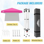 EAGLE PEAK 10x10 Pop Up Canopy Tent with Sidewall, Compact, Portable Slant Leg Instant Sun Shelter for Beach, Sports, & Camping, 10x10 Base 8x8 Top, Pink