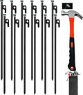 12Pcs Tent Stake with Hammer Set, 16in Tent Stakes Heavy Duty with 10.5in Tent Stakes Hammer, Storage Pouch, Forged Steel Tent Stakes for Camping Used on Rocks, Grassland(12Pcs 16in Stakes+Hammer)