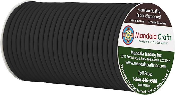 Mandala Crafts 5/16 Inch 8mm Black Elastic Bungee Cords - 22 Yards Heavy-Duty Stretchy Shock Cord Rope for Kayak String, Tent Pole Cording Replacement, Outdoor, and DIY Projects