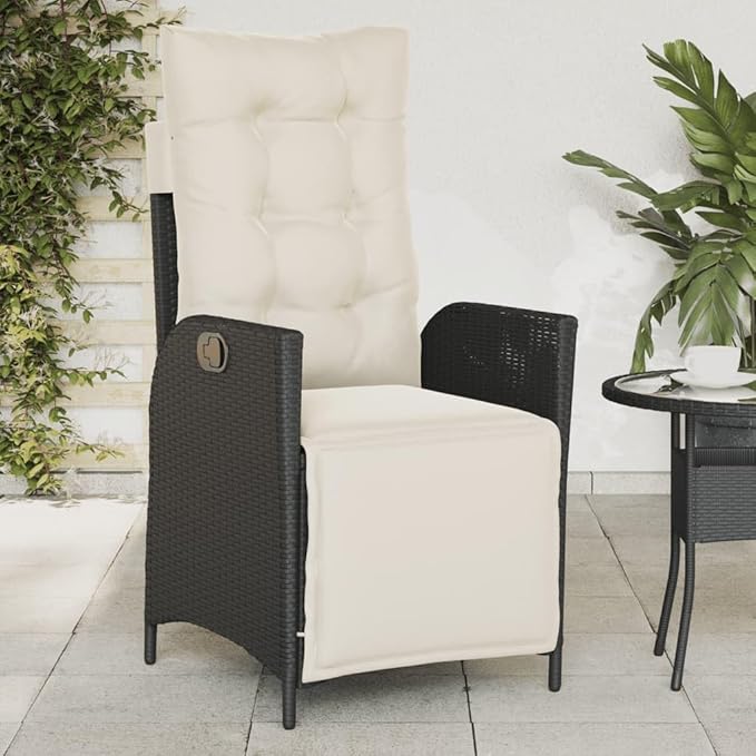 Reclining Patio Chair with Footrest Black Poly Rattan Porch Chairs Camping Chairs Patio Chairs Living Room Chairs for Dining Patio Bedroom Outdoor