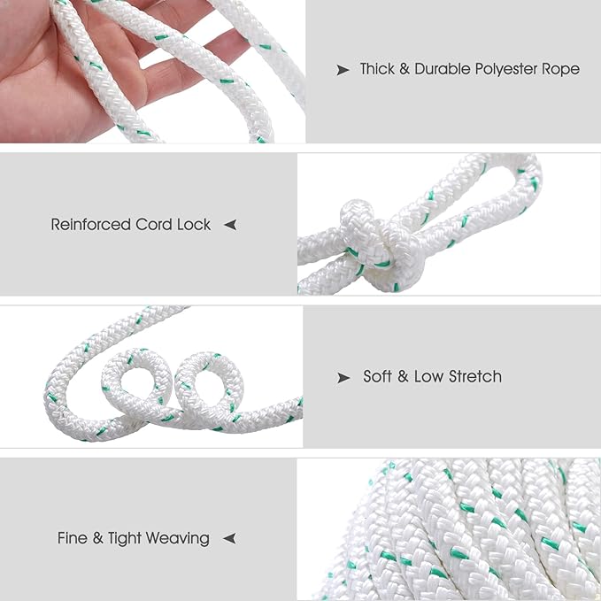 Giantex 3/7" Double Braid Polyester Rope, 150 ft Heavy Duty Utility Ropes for Tie, Pull, Swing, and Knot, High Strength Outdoor Rope w/ 5953 lbs Breaking Strength, White
