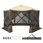 Aoxun 12x12FT Pop Up Canopy Tent, 6-Sided Pop-up Gazebo Screen Tent with Mesh Windows, Outdoor Canopy Shelter Tent with Carrying Bag, Large Shade Tents for Camping, Backyard, Patio, Lawn, Brown