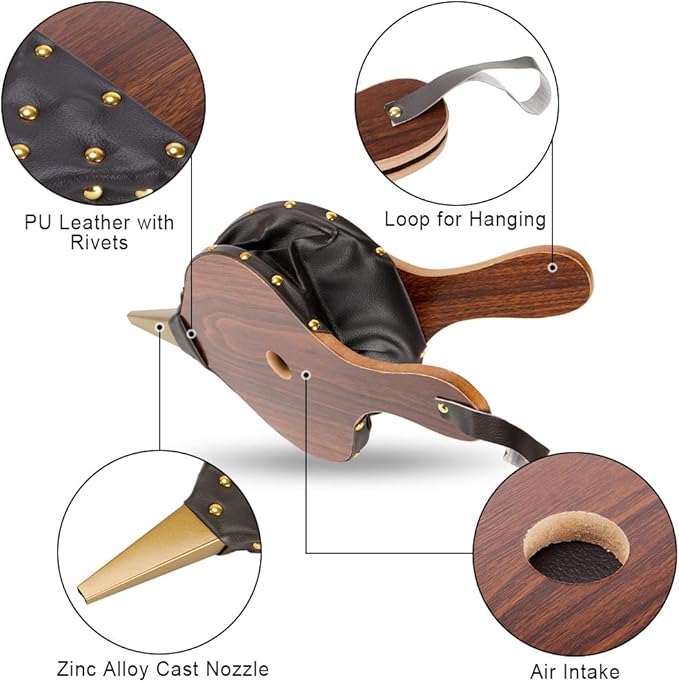 Fireplace Bellows 17"x7.5" Large Wood Air Blower Cast Nozzle for Outdoor Camping BBQ Grill Chimney Hand Bellow Pump Pit Barbeque Fire Tools Accessories with Hanging Strap