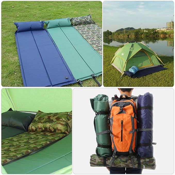 LOGOFUN Inflatable Camping Mat with Pillow Foldable Lightweight Portable Waterproof Sleeping Pad for Outdoor Travel Hiking Backpacking