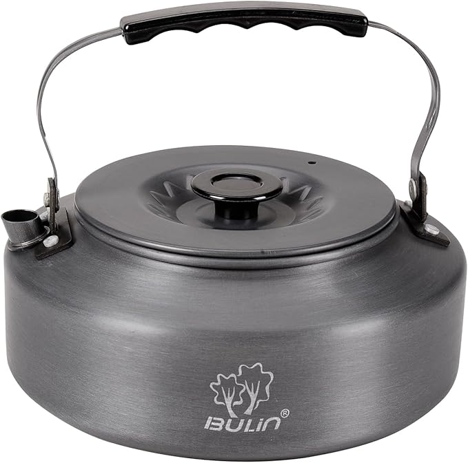 Bulin Camping Kettle, Large Portable Stovetop Tea Kettle Fast Heating Boiling Hot Water for Open Fire Lightweight Coffee Pot with Anti-Scald Handle & Carry Bag for Outdoor Hiking，Grey-1.6L