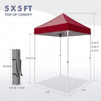 5x5 Pop Up Canopy Tent, Instant Portable Beach Canopy, Outdoor Tent with Carry Bag for Camping, Sports, Tailgating, Events, Burgundy