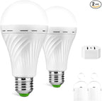 Emergency-Rechargeable-Light-Bulb, Stay Lights Up When Power Failure, 1500mAh 12W 60W Equivalent LED Light Bulbs for Home, Camping, Hiking (E27, with Hook,with Plug Cap) 2 Pack