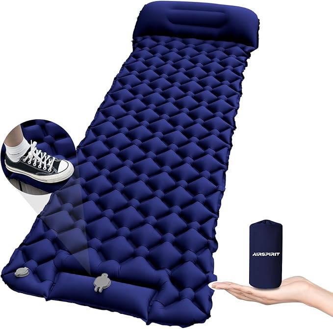 Inflatable Sleeping Pad with Pillow for Camping-Built in Fast Inflation-Ultralight Upgraded Durable Compact Sleeping Mat Moisture Proof Air Mattress for Camping, Backpacking,Hiking,Travel,Tent