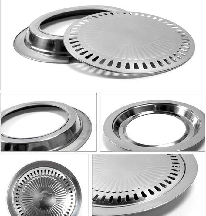 Korean Style Stovetop,Stainless Steel Non-Stick Roasting Round Barbecue Grill Pan for Indoor Outdoor Camping BBQ, Cooking Delicious Roasting Food(30cm x 30cm x 2.8cm)