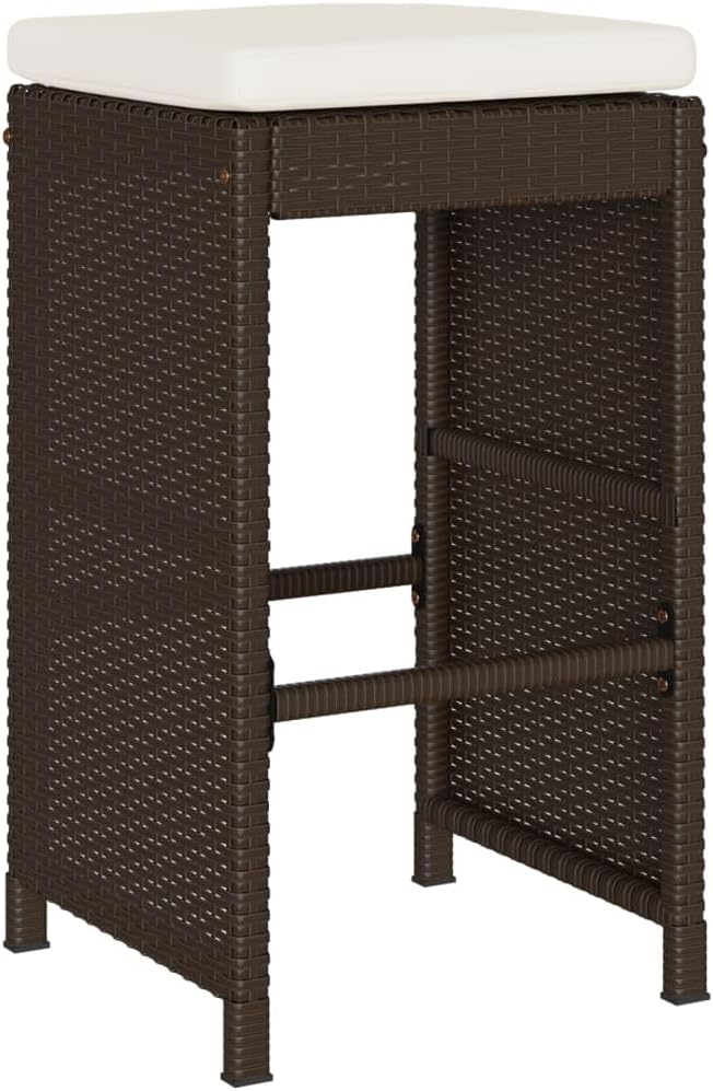 Patio Bar Stools with Cushions 4 pcs Brown Poly Rattan Dinning Chairs Camping Chair Camping Chairs Porch Chairs for Outdoor Dining Bedroom Patio