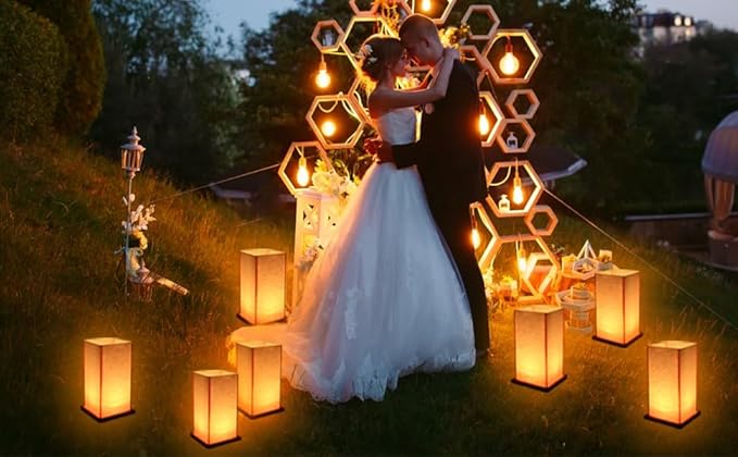 Floating Paper Lanterns,20 Set Decoration Wooden DIY with Remote led tealights for Birthday,Pool Party (20 Lanterns with Remote LED Candles)