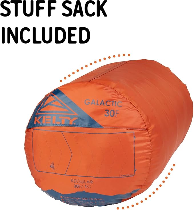 Kelty Galactic Down 30 Degree Sleeping Bag, 550 Fill Power RDS Trackable Down, Backpacking and Camping, Zip Together for 2P Sleeping Bag