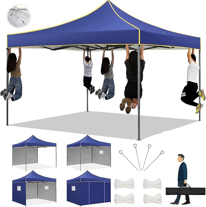 COBIZI Pop Up Canopy Heavy Duty Sidewalls, Commercial Heavy Duty Pop Up Tent for Parties All Weather Waterproof and UV 50+ Wedding Tent with Roller Bag (Deep Blue - 10x10FT)