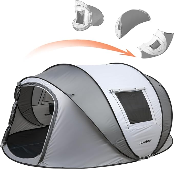 EchoSmile Instant Pop Up Camping Tent, 2/4/6 Person, Easy Setup Tent, Water Resistant Dome, Portable with Carry Bag