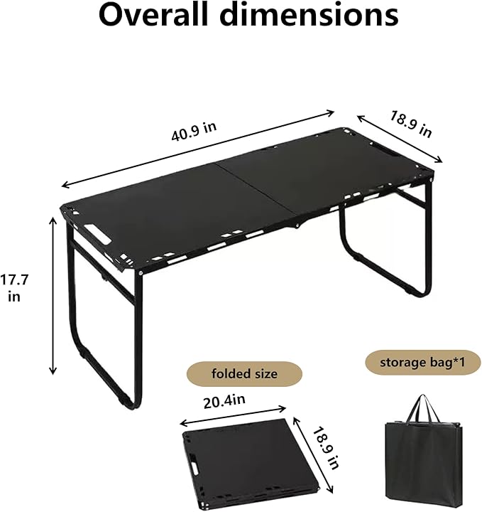 Outdoor Portable Folding Carbon Steel Camping Table, Suitable for Camping, Barbecue, Picnic, RV, Outdoor Cooking, Travel - Single or Set (Black Single Upgrade, Inch, 2, Inch, 20.4, Inch, 18.9)