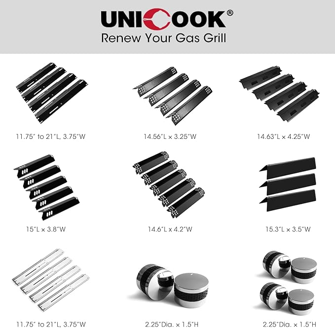 Unicook Grill Heat Plates for Nexgrill 720-0864, 720-0864M, BBQ PRO, Backyard, Expert, Grill Burner Covers Replacement Parts, 14.6 Inch Heat Shields Tents, Porcelain Flame Tamers, 3 Pack