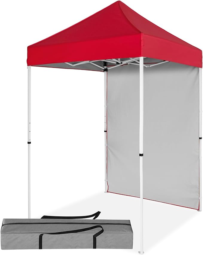 5x5 Pop Up Canopy Tent with One Sidewall, Instant Portable Beach Canopy, Outdoor Tent with Carry Bag for Camping, Sports, Tailgating, Events, Red