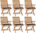 Folding Patio Chairs with Cushions 6 pcs,Outdoor Lounge Chair,Portable Camping Chair,Bistro Table and Chairs Outdoor,Features 2 Sets of Ropes,for Balcony/Garden/Backyard, Solid Teak Wood