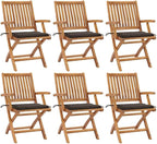 Folding Patio Chairs with Cushions 6 pcs,Outdoor Lounge Chair,Portable Camping Chair,Bistro Table and Chairs Outdoor,Features 2 Sets of Ropes,for Balcony/Garden/Backyard, Solid Teak Wood