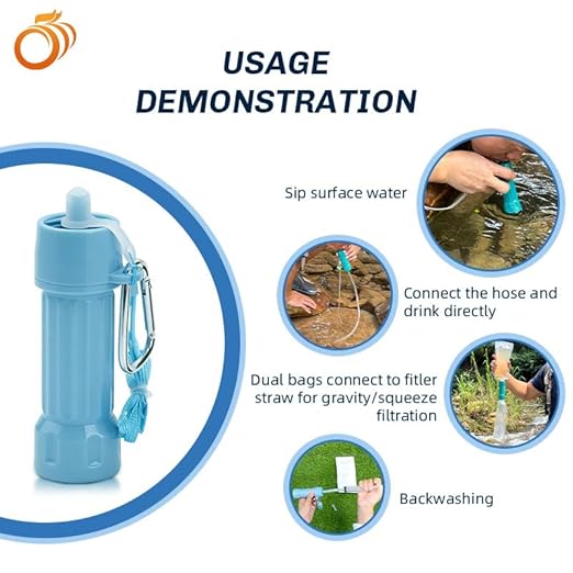 Life Straw Water Filter for Drinking Survival, Portable Water Purifier and Filtration System for Camping, Hiking, Travel, and Emergency Preparedness(Blue)